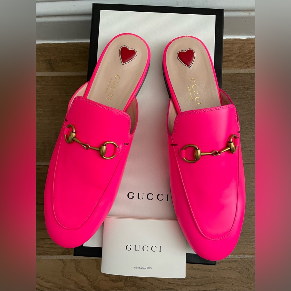 Gucci Hot Pink 37 1/2 Princetown Mules